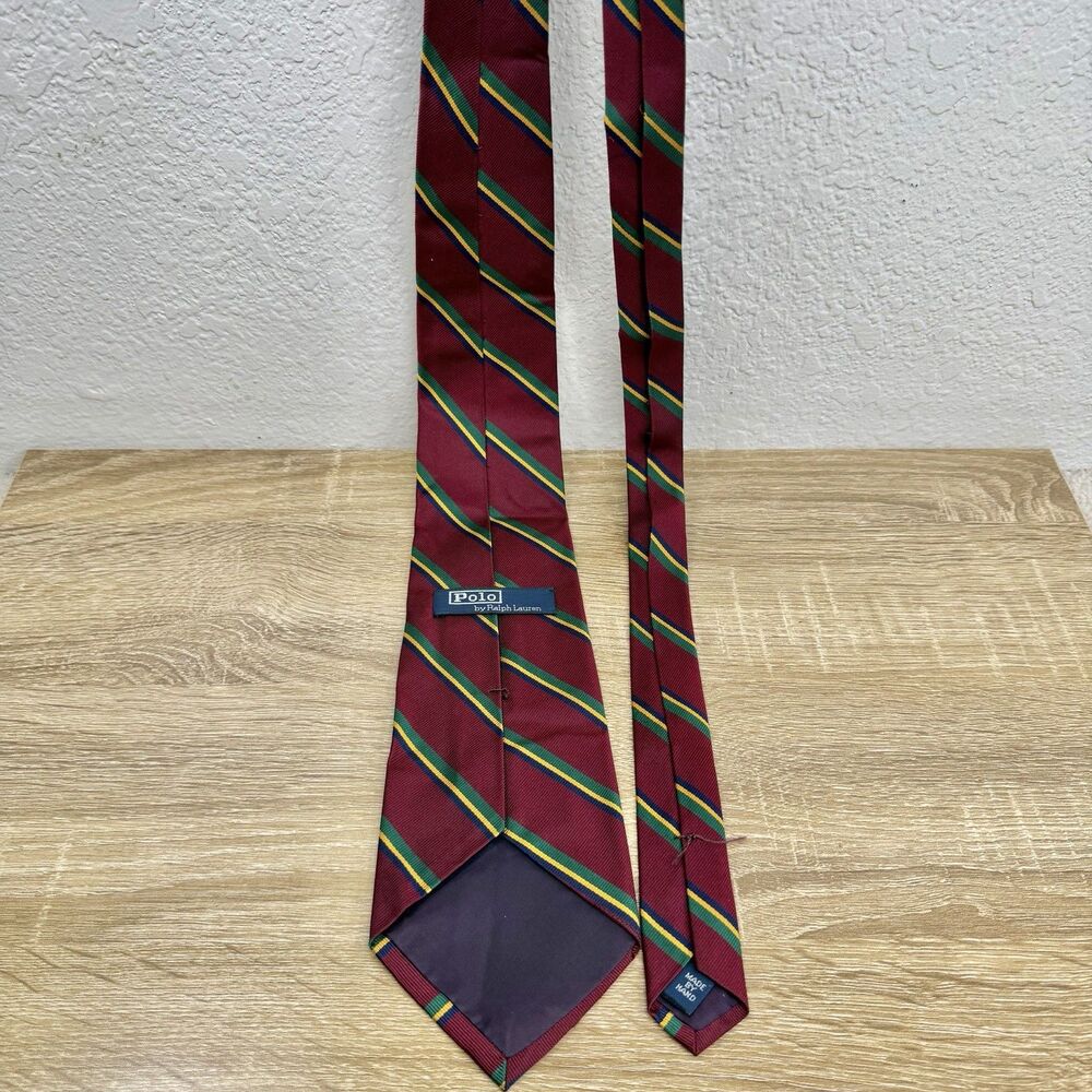 Polo Ralph Lauren Dark Red Repp Stripe Silk Tie Handmade USA Made 57" L | 4" W - Picture 13 of 16